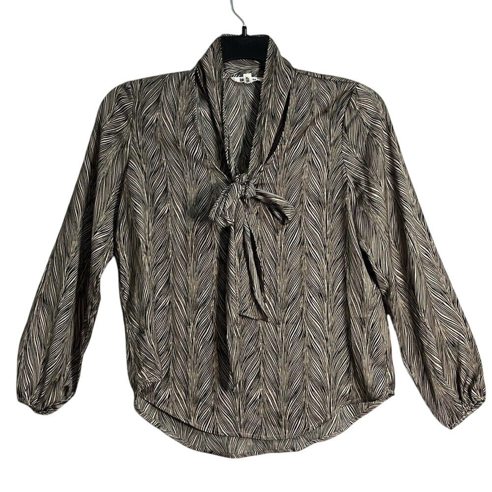 BB Dakota Blouse Long Sleeve Womens Size XS Black Tan Stripes